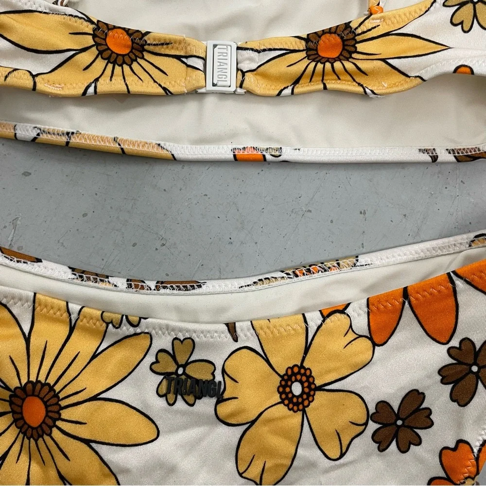 Triangl Swimwear Yellow Brown Retro Style Floral Print Bikini Size Medium